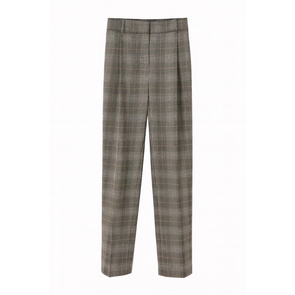 Nine West Plaid High Rise Straight Leg Work Trousers Tan Blue Size 8 NWT